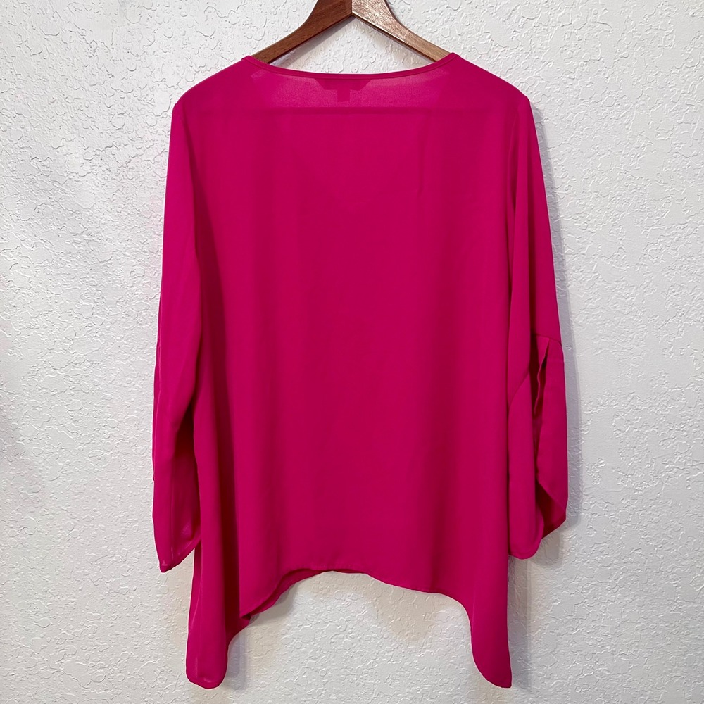 The Pioneer Woman Fuschia Crochet V-Neck Sharkbite Hem Blouse Boho Large - Picture 7 of 7